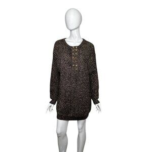 Vintage Karen Kane Sketchbook Sweater Dress Women's Medium Black Gold Mini